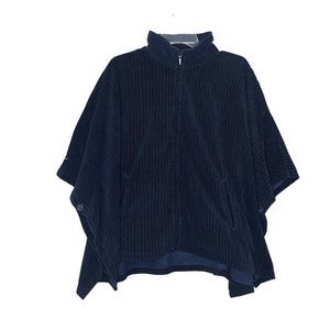 LL Bean Womens Blue Herringbone Fleece Full Zip Oversized Cape Poncho Size Large
